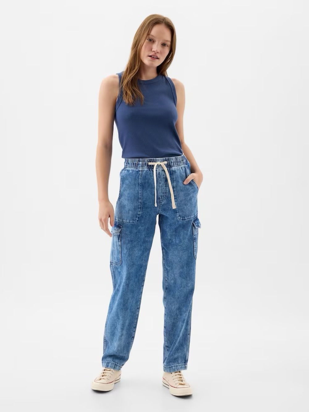 GAP Blue Mid Rise Easy Cargo Jeans Size Medium